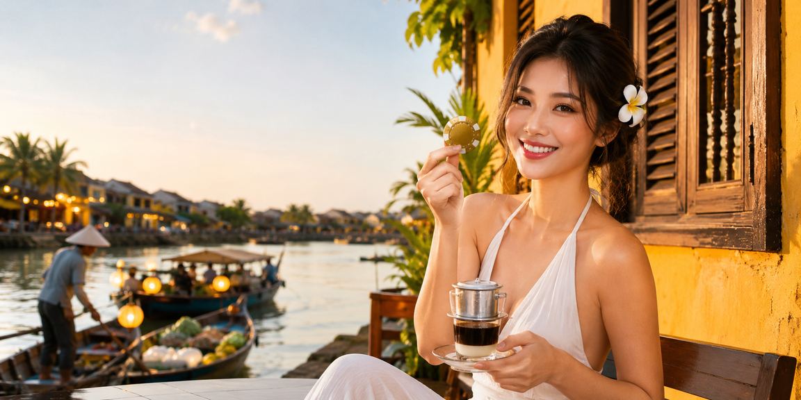 Người dùng tại Hội An theo dõi kết quả bóng rổ và đặt cược qua điện thoại bên ly cà phê